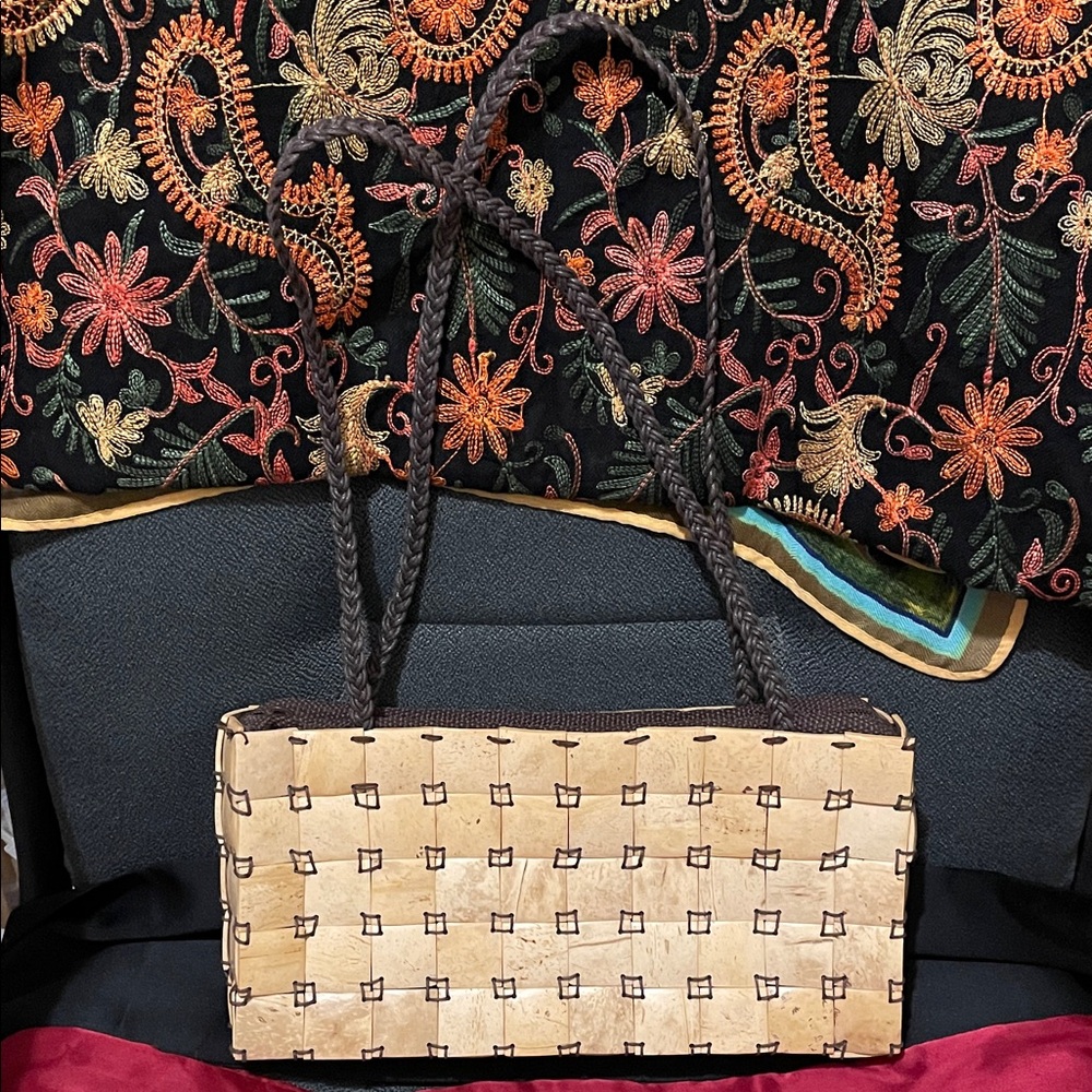 Source Unknown Tan and Brown Patterned Shoulder Bag